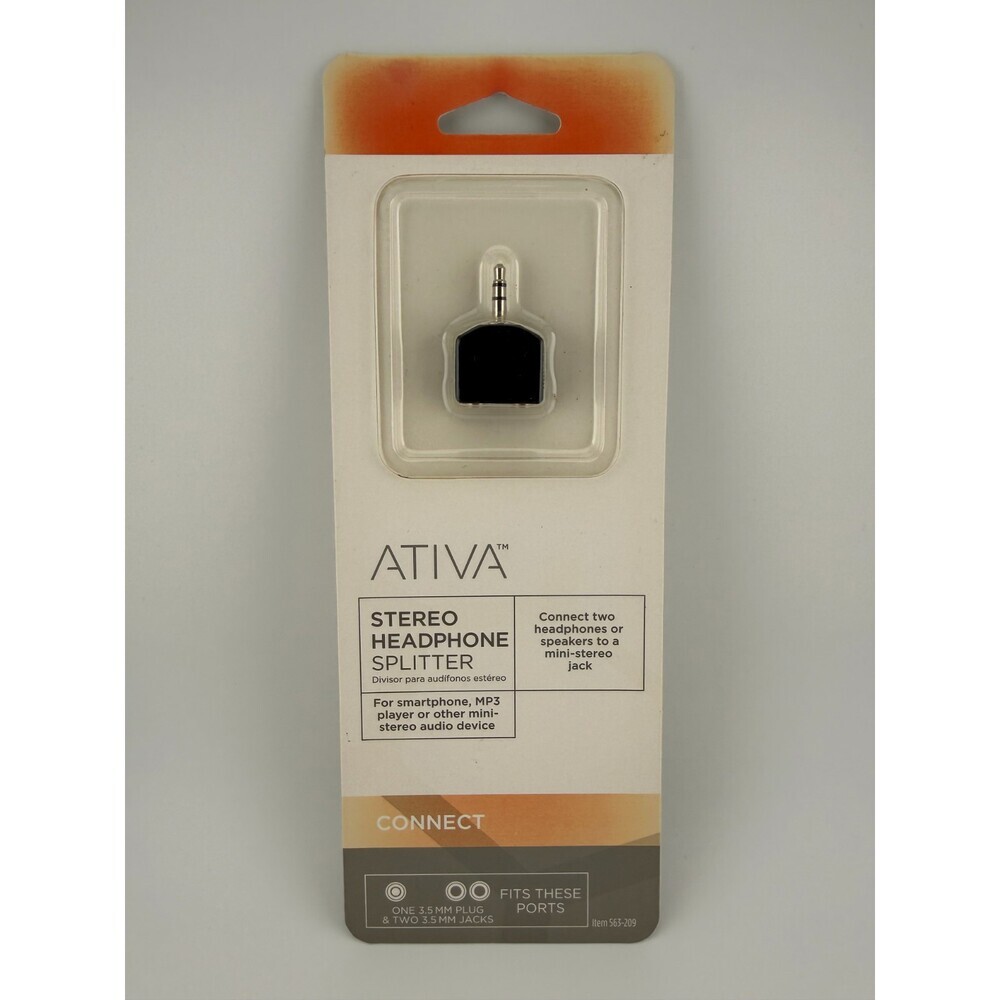 NEW Ativa 561209 3.5mm 1 Male to 2 Female Jack Stereo Headphone Splitter Adapter